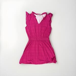 LOFT Women’s Pink Floral Sleeveless Dress Large Smocked Waist V-Neck